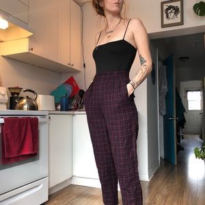 Super high waist wool plaid pants